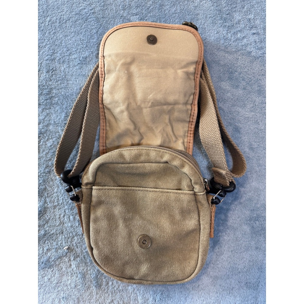 L.L. Bean Canvas Leather Trim Crossbody Bag OS Khaki Magnetic Flap Pocket - Picture 8 of 8